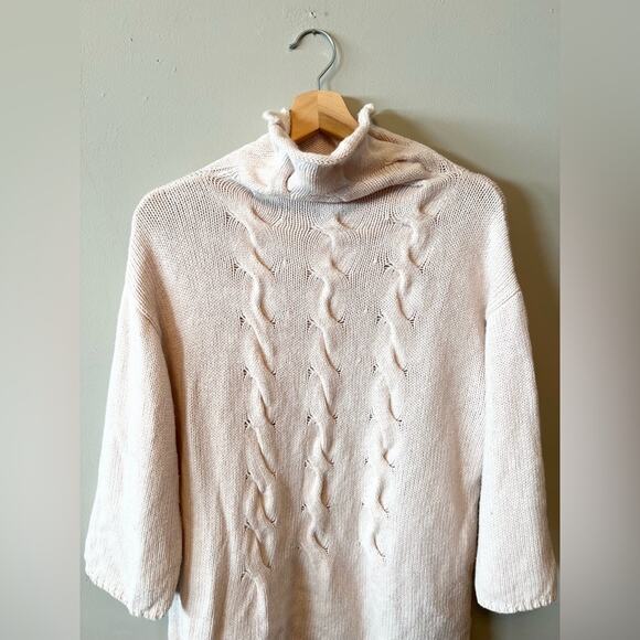 Kate spade pink cable knit mock neck sweater cotton wool blend boxy oversized - Picture 3 of 9